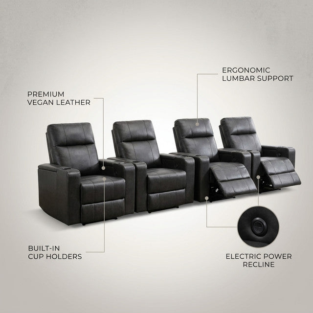 33.1'' Wide Modern Faux Leather Power Reclining Home Theater Individual Seat with Cup Holders (Set of 4) — Lifestyle