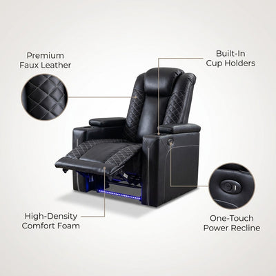 35.4'' Wide Modern Faux Leather Power Recliner Home Theater Individual Seat with Cup Holders
