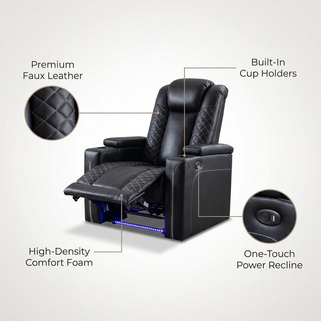35.4'' Wide Modern Faux Leather Power Recliner Home Theater Individual Seat with Cup Holders — Lifestyle