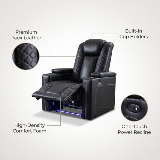 35.4'' Wide Modern Faux Leather Power Recliner Home Theater Individual Seat with Cup Holders — Lifestyle
