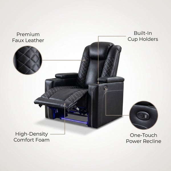 35.4'' Wide Modern Faux Leather Power Recliner Home Theater Individual Seat with Cup Holders — Lifestyle