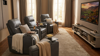33.1'' Wide Modern Faux Leather Power Reclining Home Theater Individual Seat with Cup Holders (Set of 4) — Lifestyle